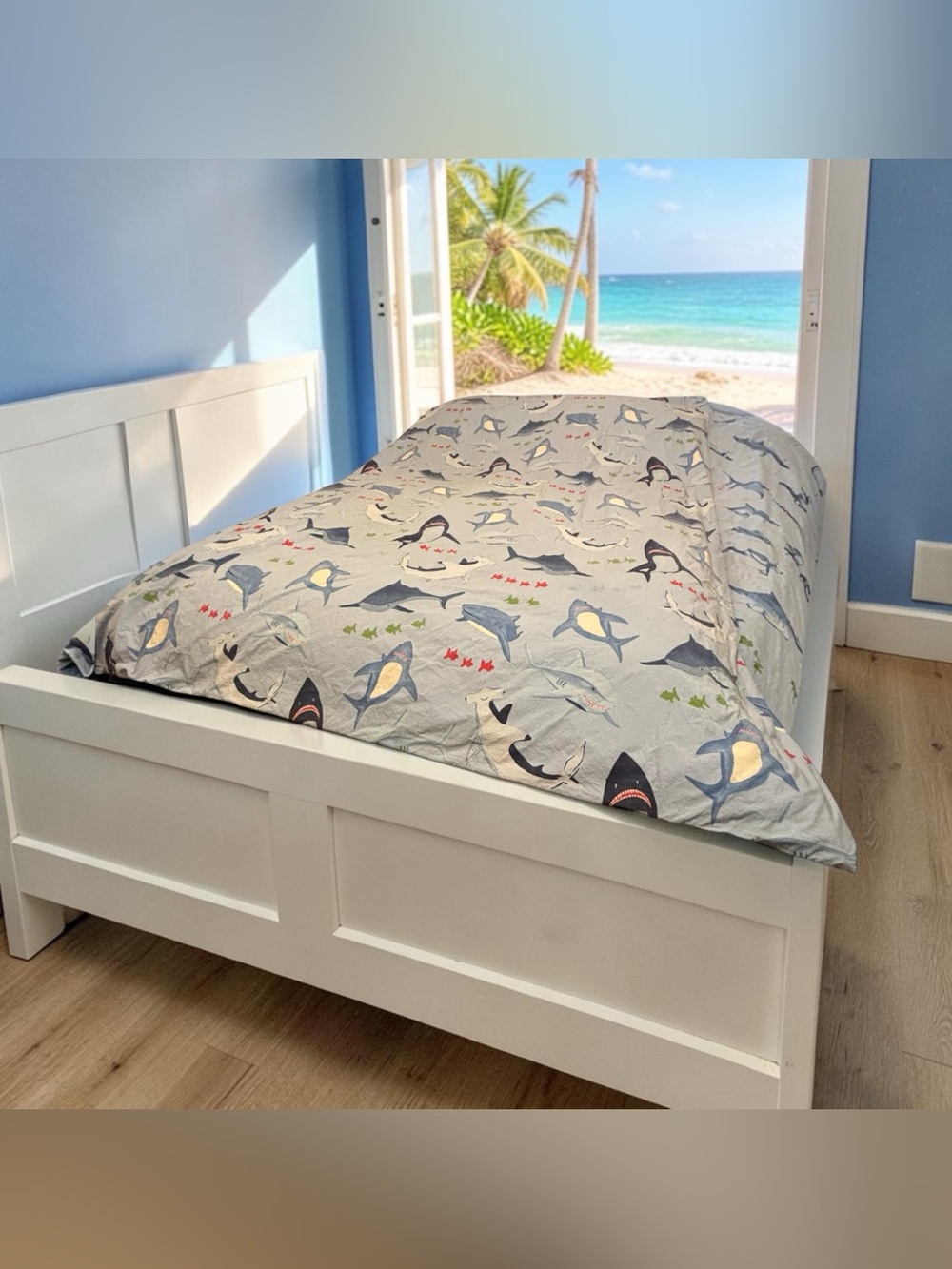 Pottery Barn Kids Shark Bite Duvet Cover Twin Light Blue Ocean School Fish Sea